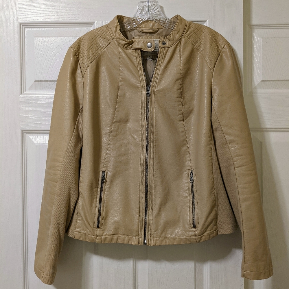 G.H. Bass & Co., Faux Leather Moto Jacket, Women's Size XL, Tan